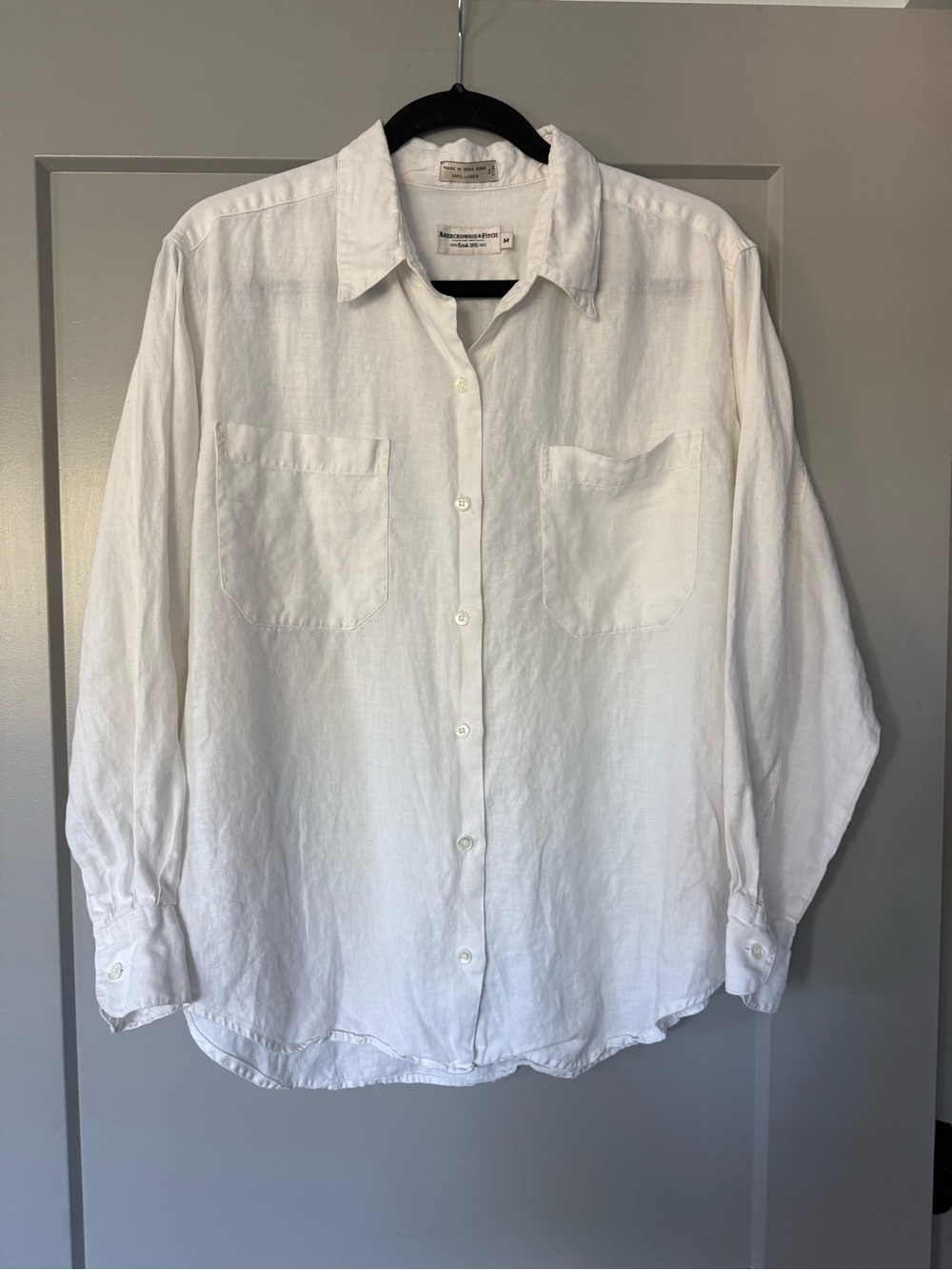 Vintage Abercrombie &Fitch White linen Button-Up Shirt Size Medium